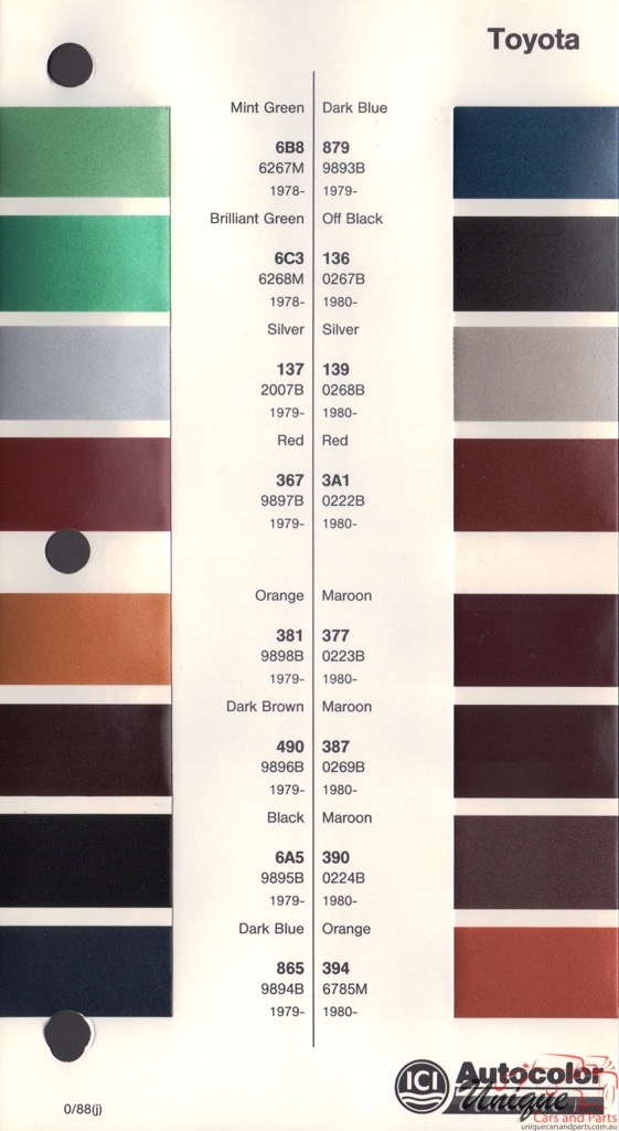 1978 - 1982 Toyota Paint Charts Autocolor